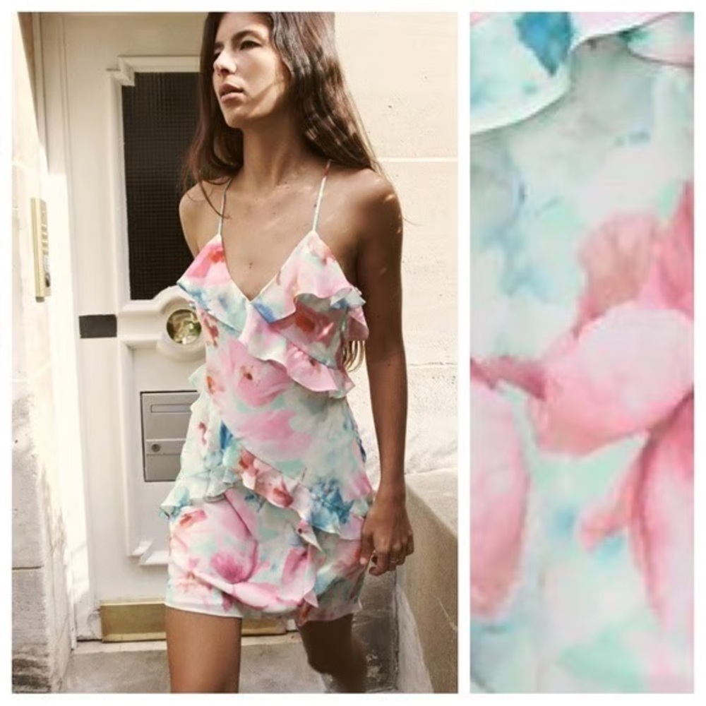 Zara Pink and Blue Floral Mini Dress